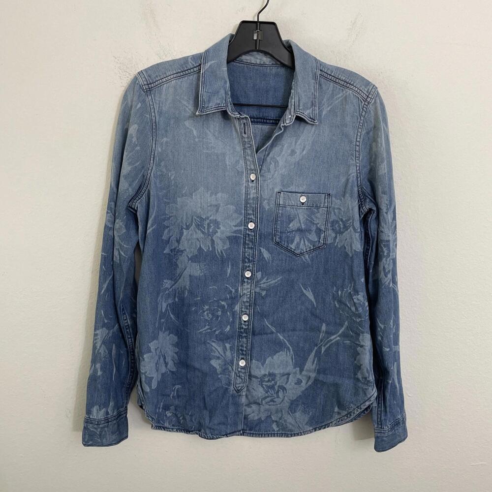 VTG  GAP Denim Shirt Blue Button Down Flower Dye Print Size M